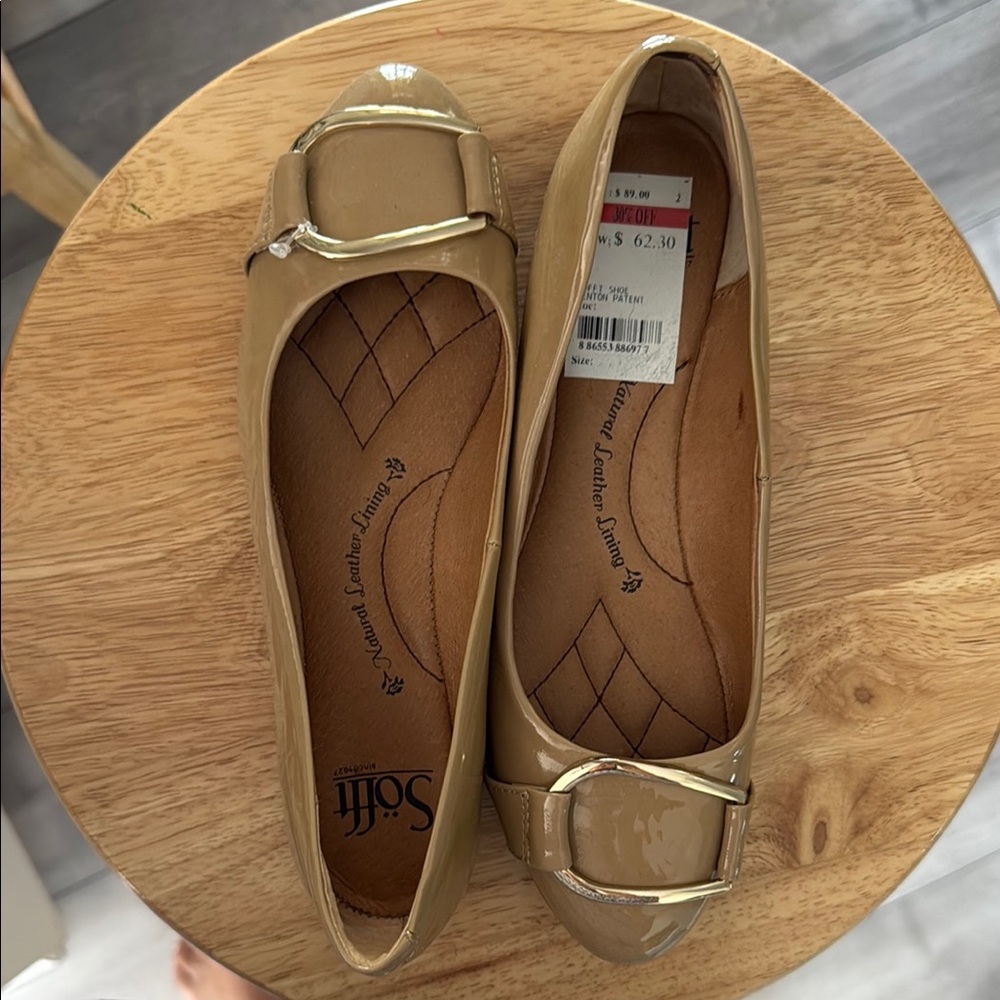 Sofft Tan Quilted Ballet Flats with Silver Buckle